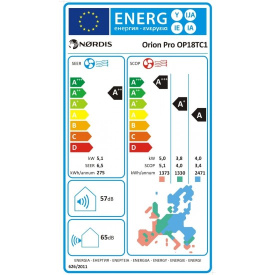 Nordis Orion Pro sienas kondicionētājs, 5.0 / 5.1 kW